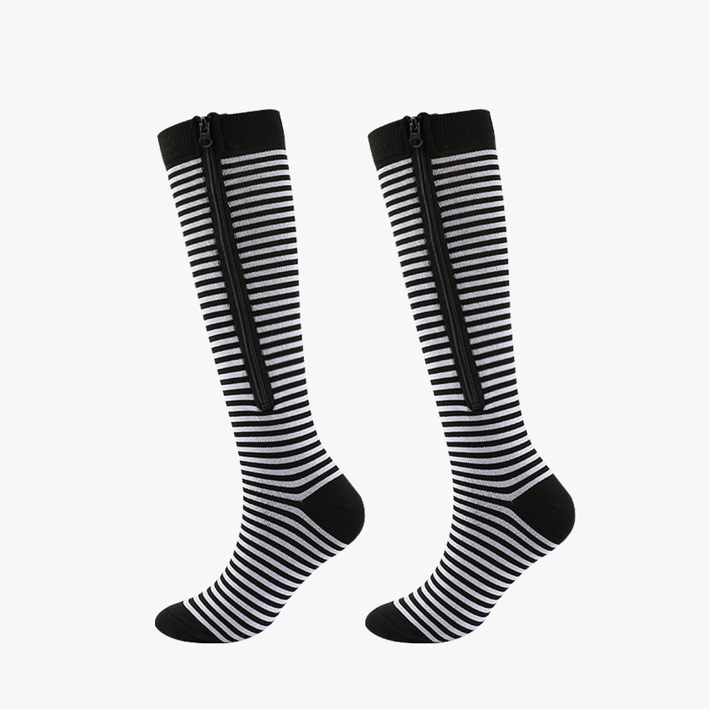 Sports Compression Socks with Zipper Nylon Elastic Mid-Calf