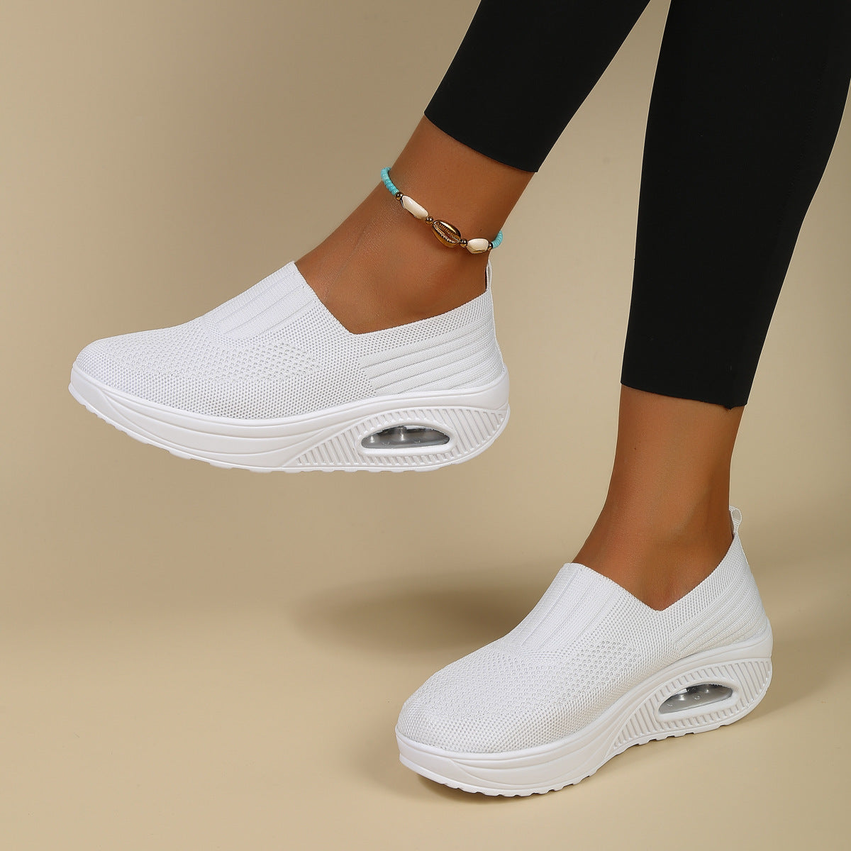 Women Breathable Fly-Knit Slip-On Rocking Shoes with Air Cushion