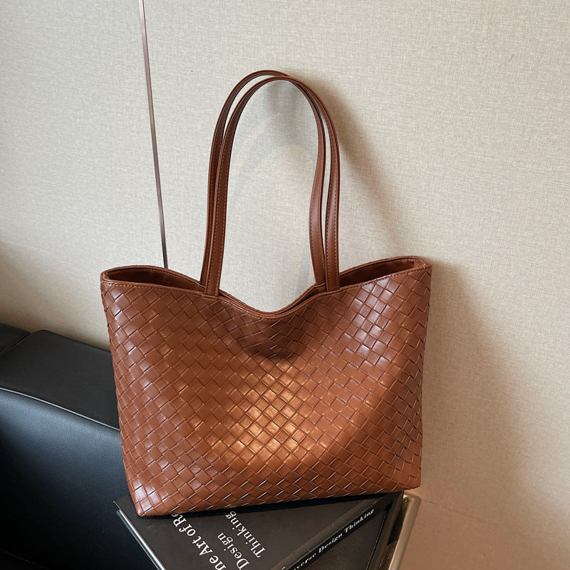 Woven PU Leather Large Capacity Shoulder Tote Bag for Women