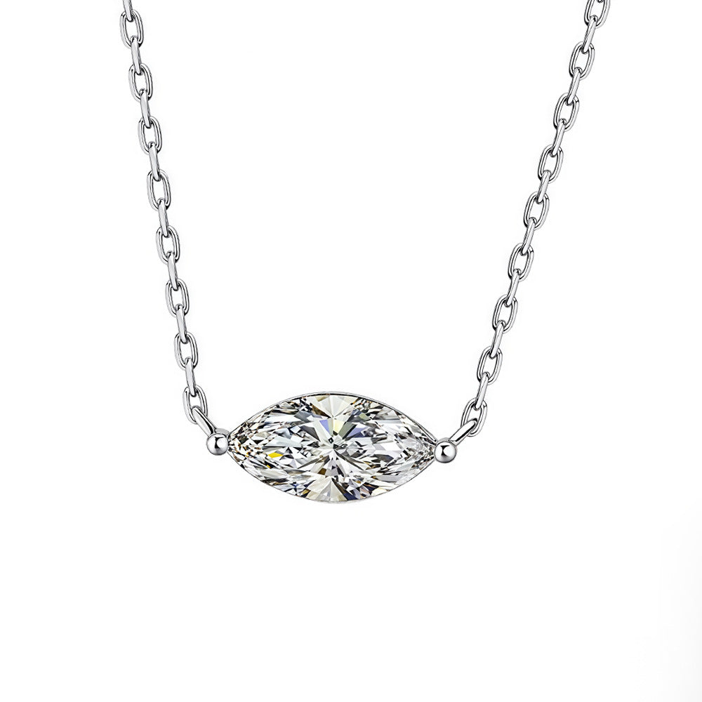 S925 Silver Marquise Moissanite Necklace with Pt950 Plating