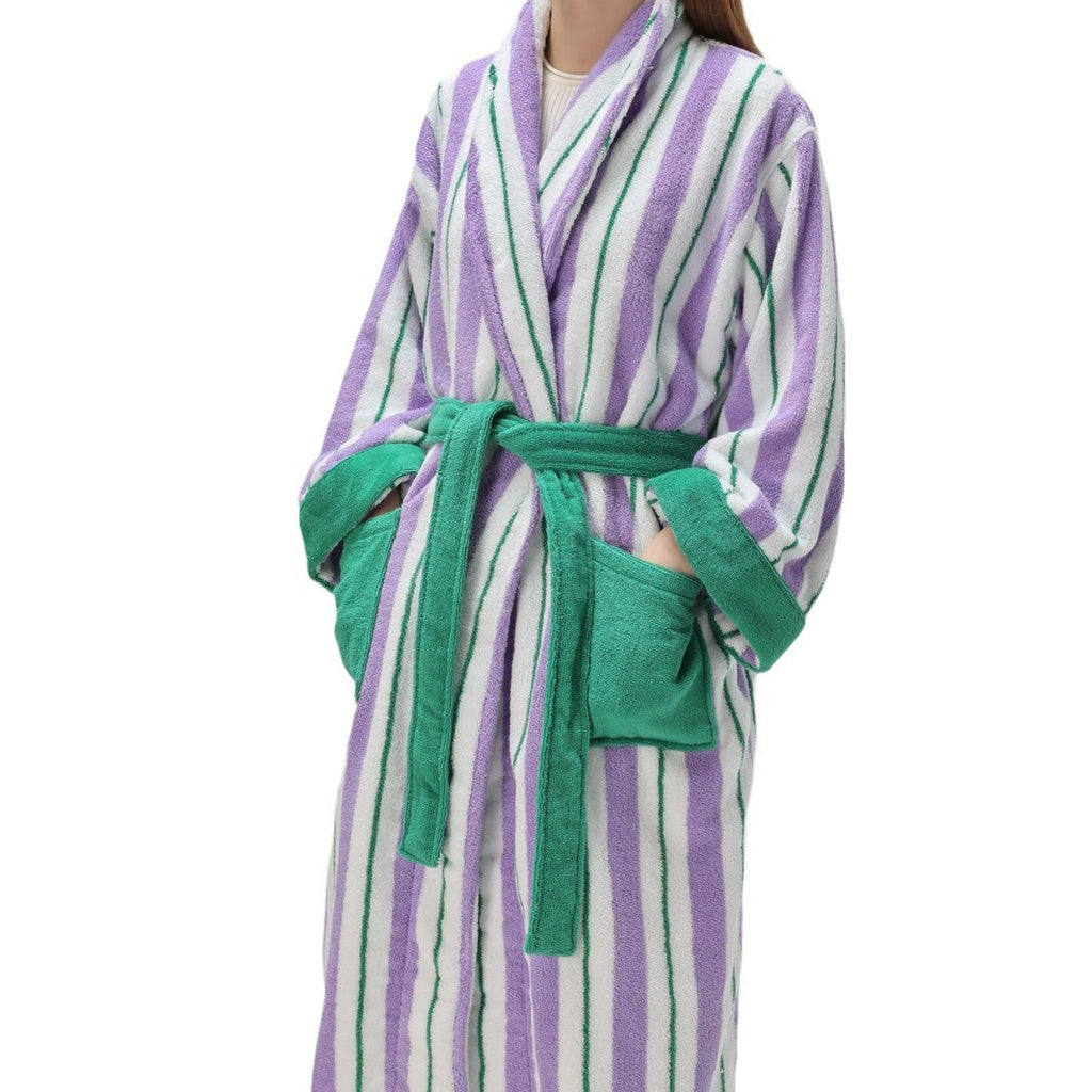 Striped Hooded Absorbent Cotton Bathrobe