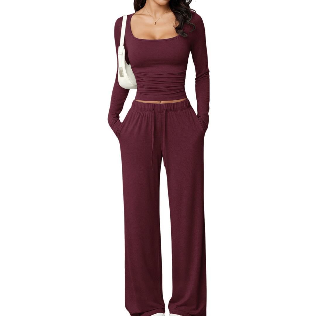 Women's Square Neck Long Sleeve Tracksuit Set