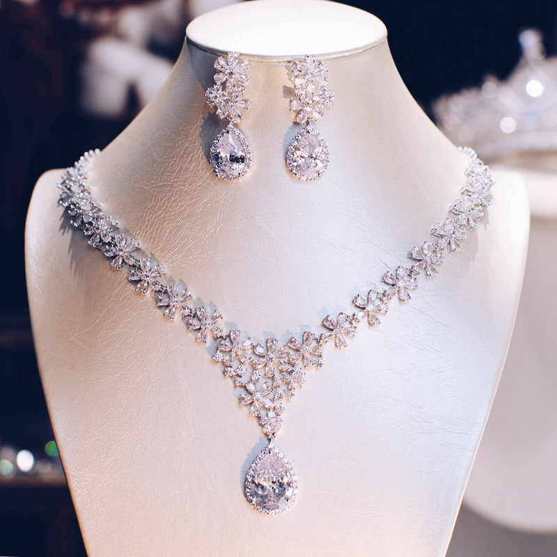 Zircon micro-set necklace earrings and ring set