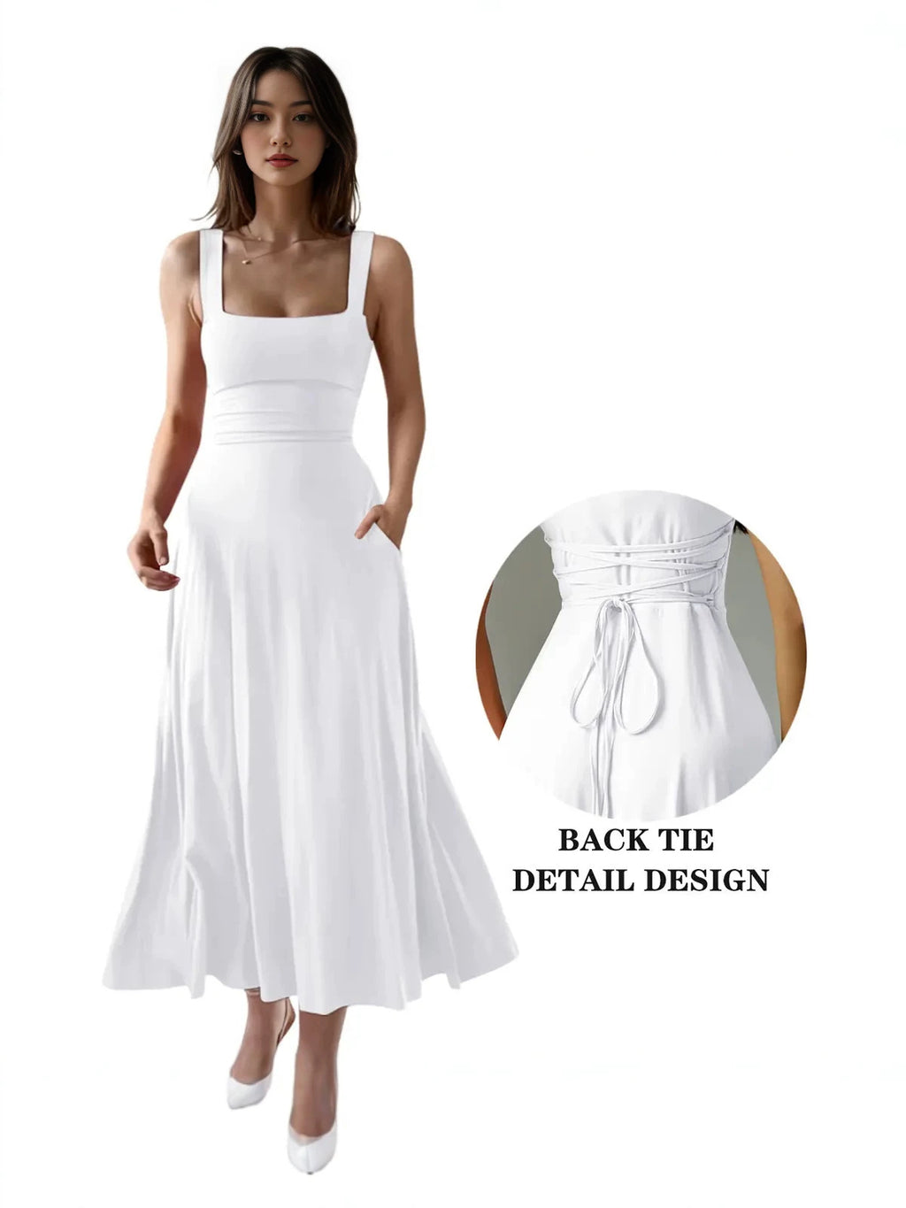 Slim-Fit Waist-Cinching Thick Strap Elegant Dress Long Skirt