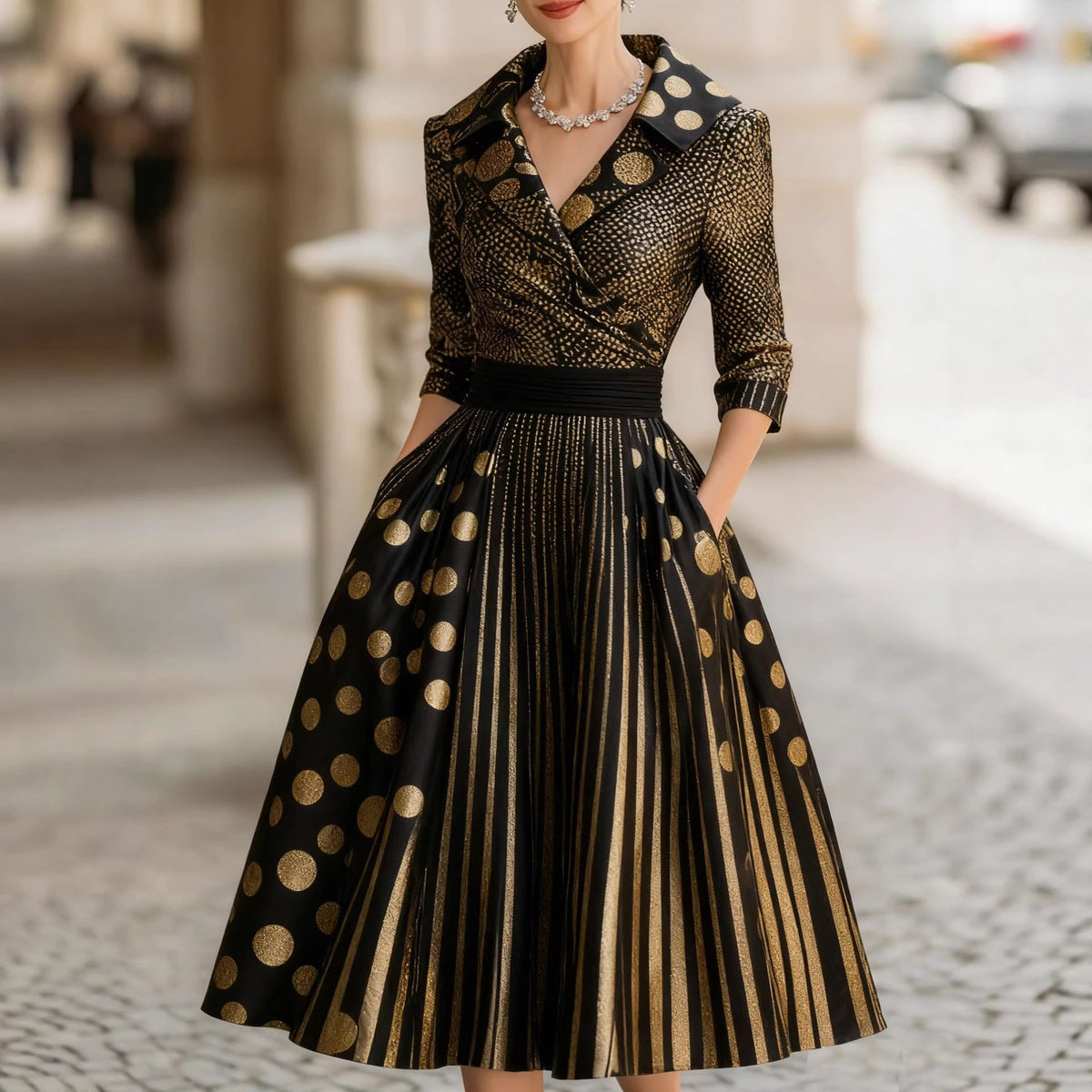 V-neck dress 3D digital printing elements fashion personality waist skirt