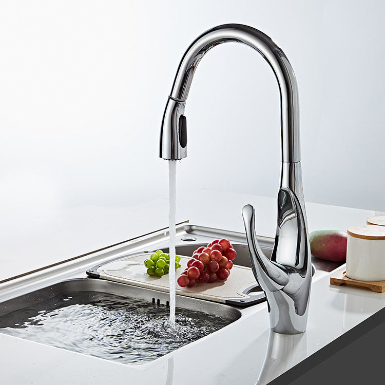 Nordic Style Pull Out Kitchen Faucet with Dual-Mode Sprayer Hot and Cold Water Copper Sink Tap