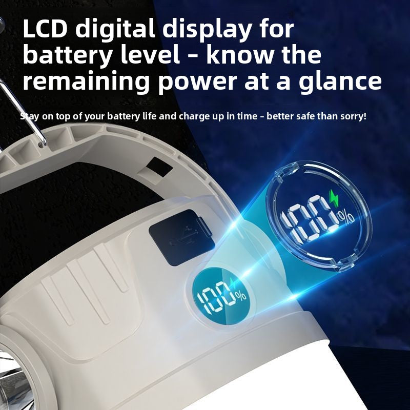 Rechargeable Solar LED Camping Lantern with Digital Display and Power Bank