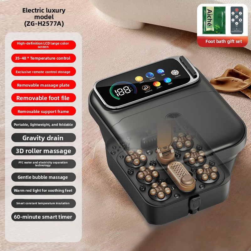 Foldable Electric Foot Spa with Digital Display Massage Heating Bubble Remote Control
