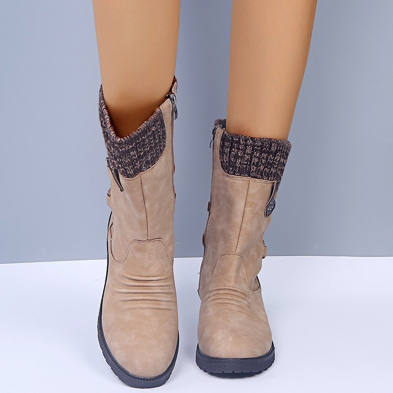 Womens Chunky Heel Knit Boots