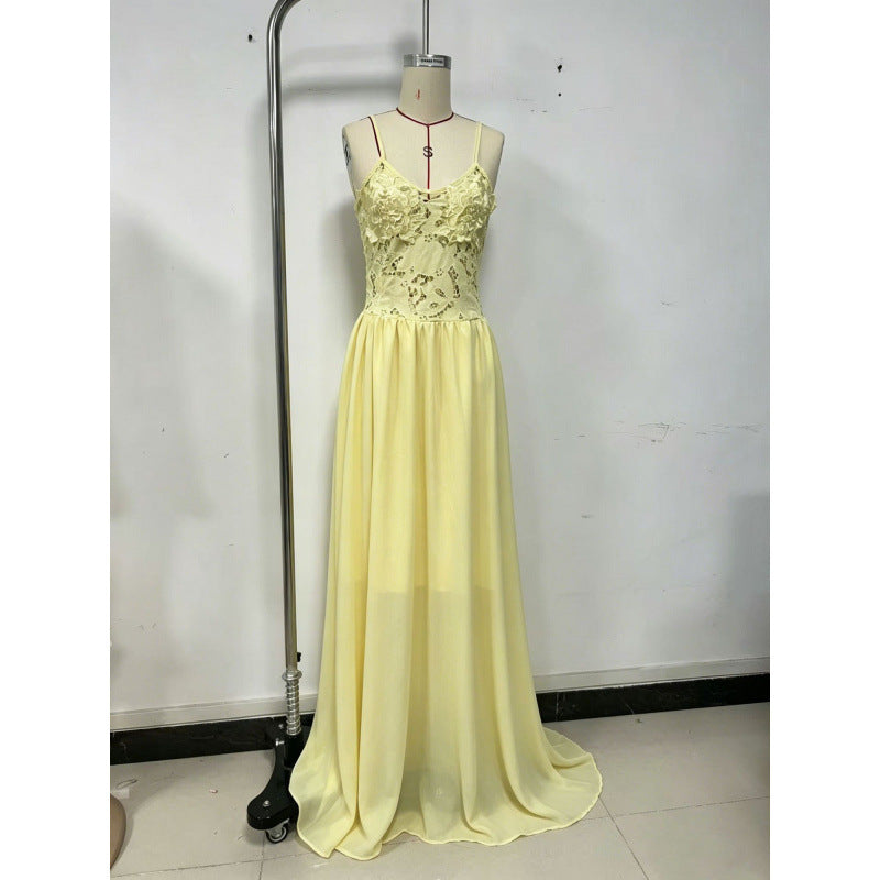 Embroidered Lace Chiffon Long Dress