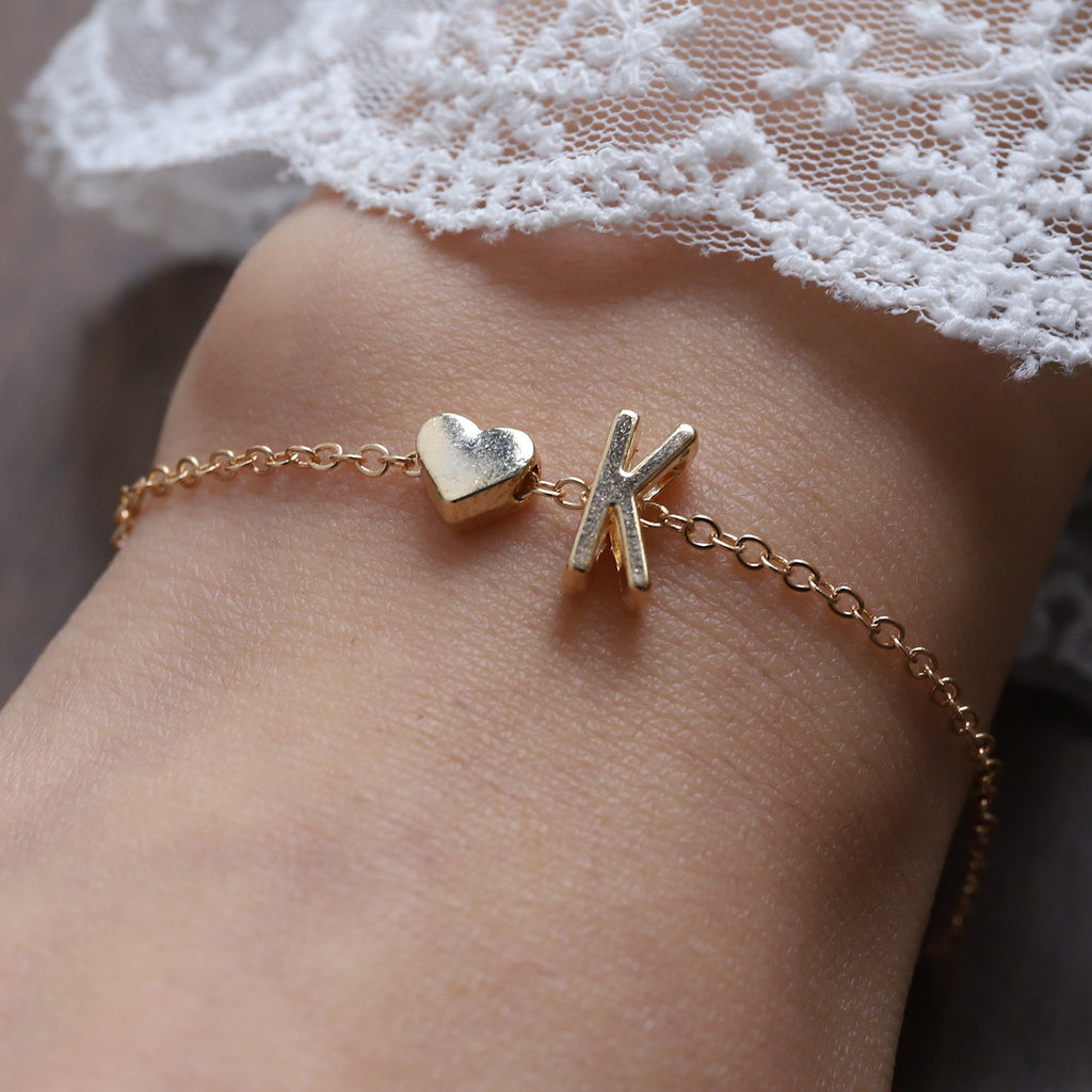 Heart Letter Necklace and Bracelet Set