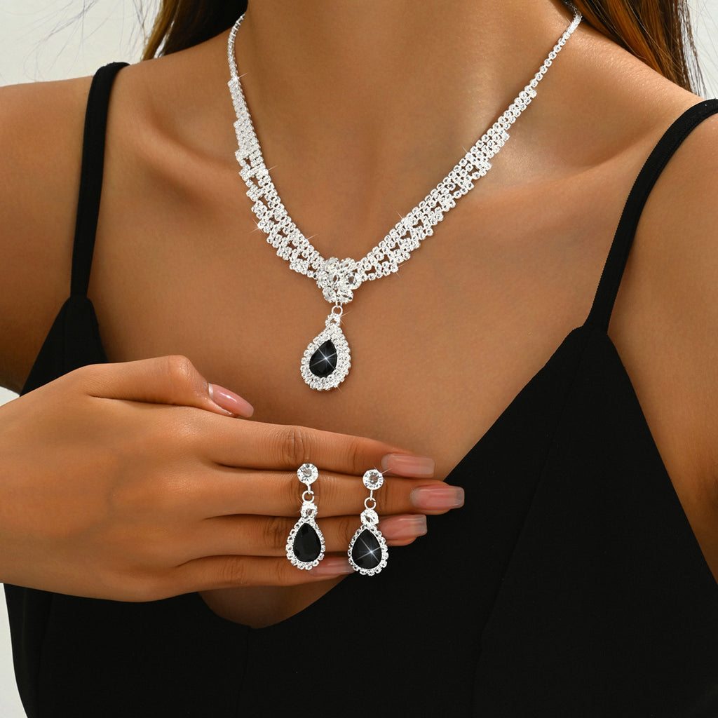 Diamond Drop Flower Necklace Earrings