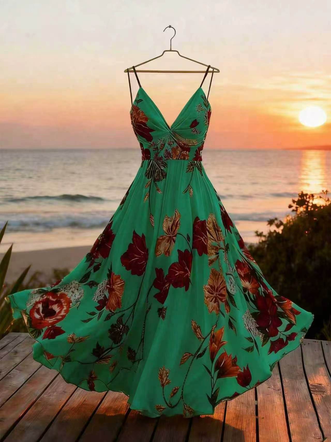 French Print Suspender Dress