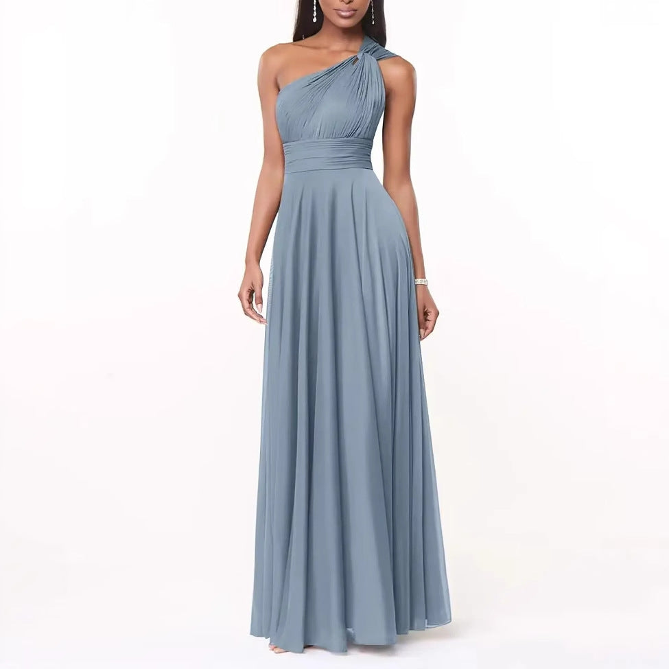 One Shoulder Chiffon Evening Dress