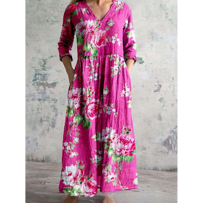 Printed Casual Loose Long Sleeve Dress
