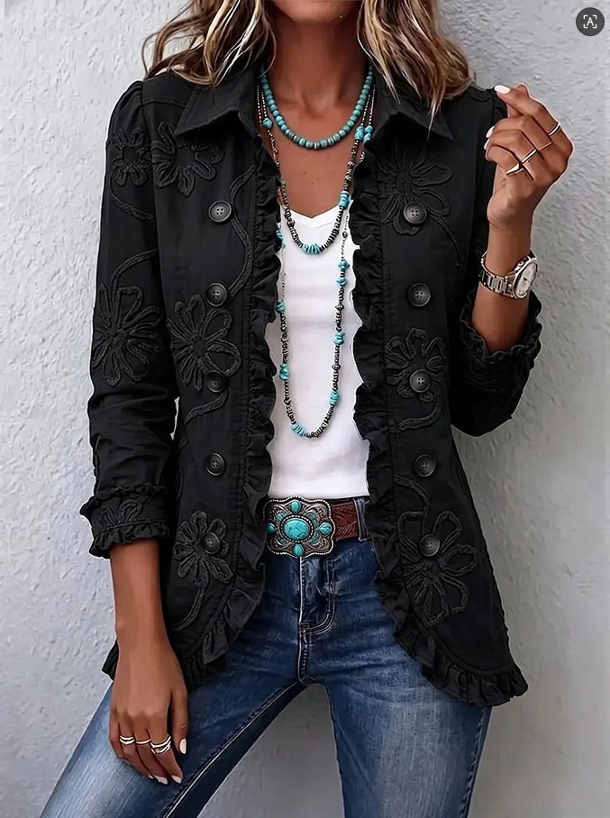Women's Floral Print Slim-Fit Double-Breasted Jacket