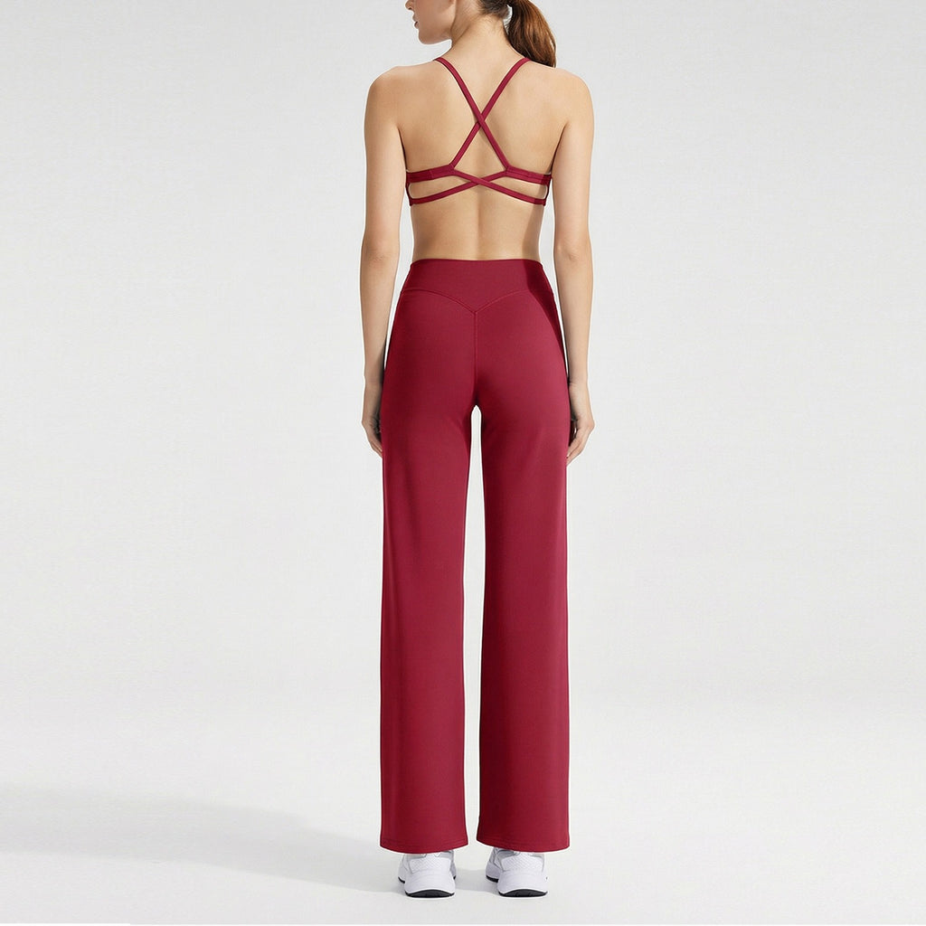 Women's sporty solid-color loose-fitting wide-leg yoga set