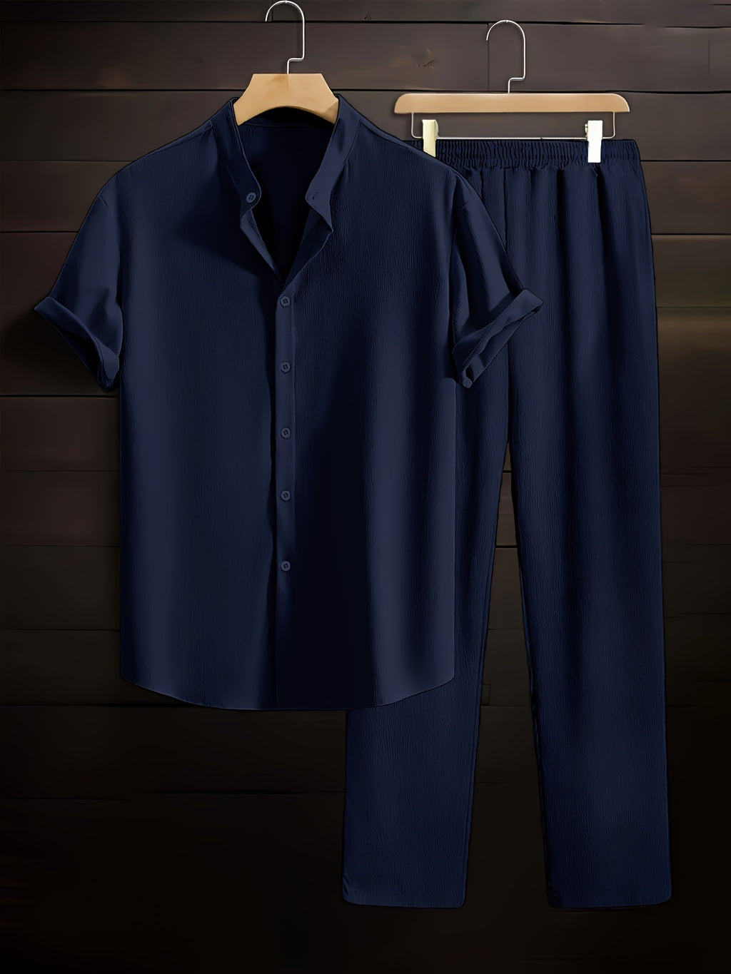 Mens Wrinkle Texture Shirt and Pants Set
