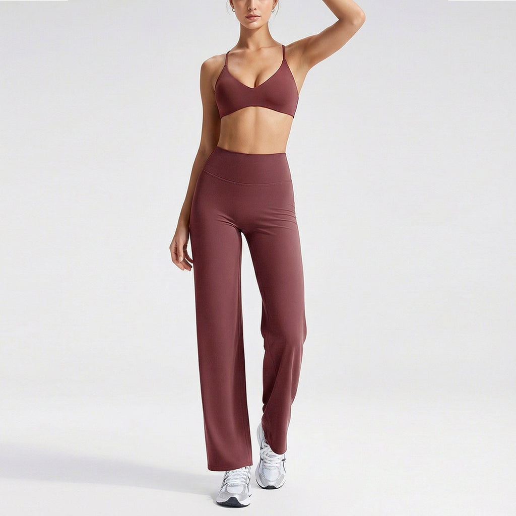 Women's sporty solid-color loose-fitting wide-leg yoga set