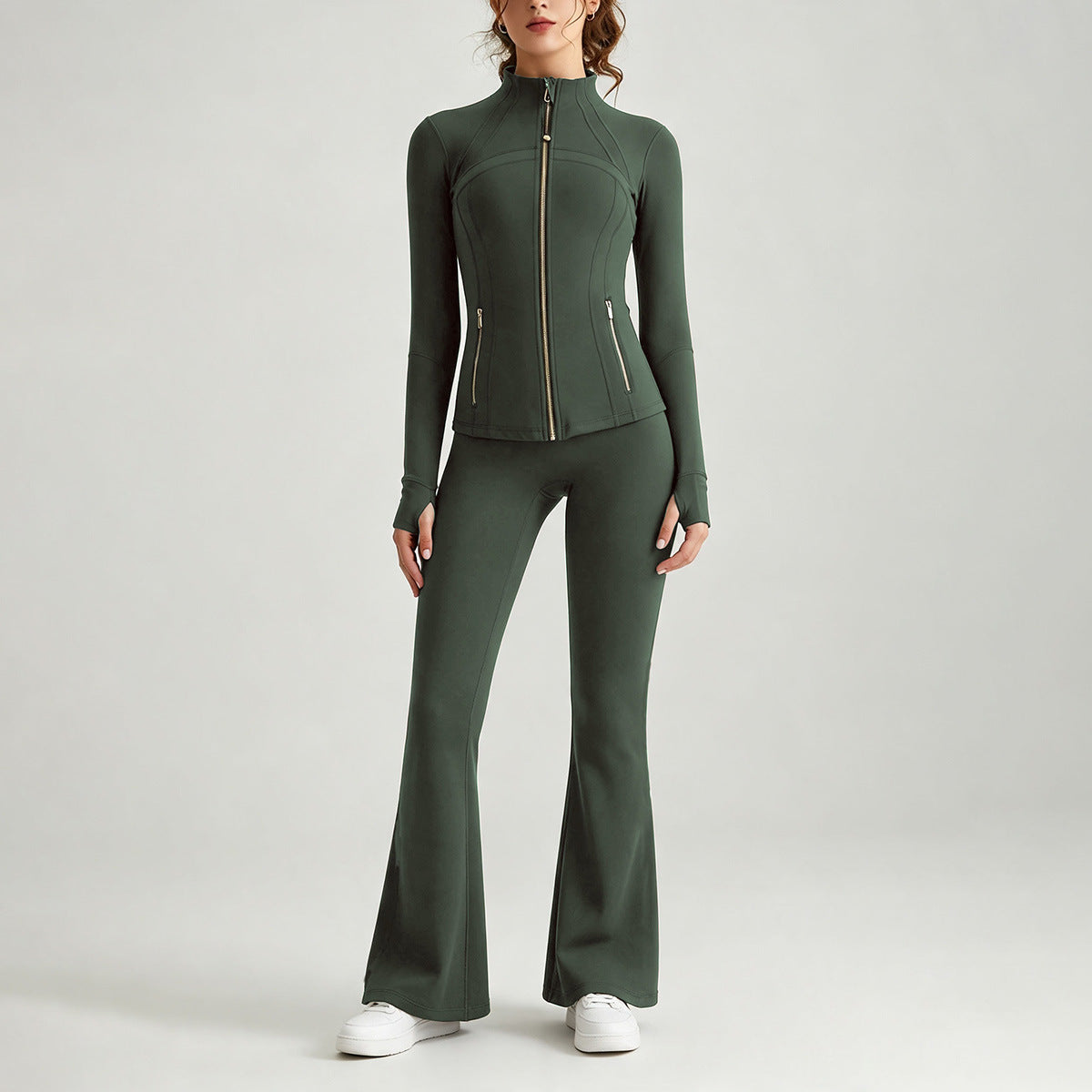 Double-Sided Brushed Yoga Set for Women Stand-Collar Slim-Fit Jacket High-Waist Flared Pants