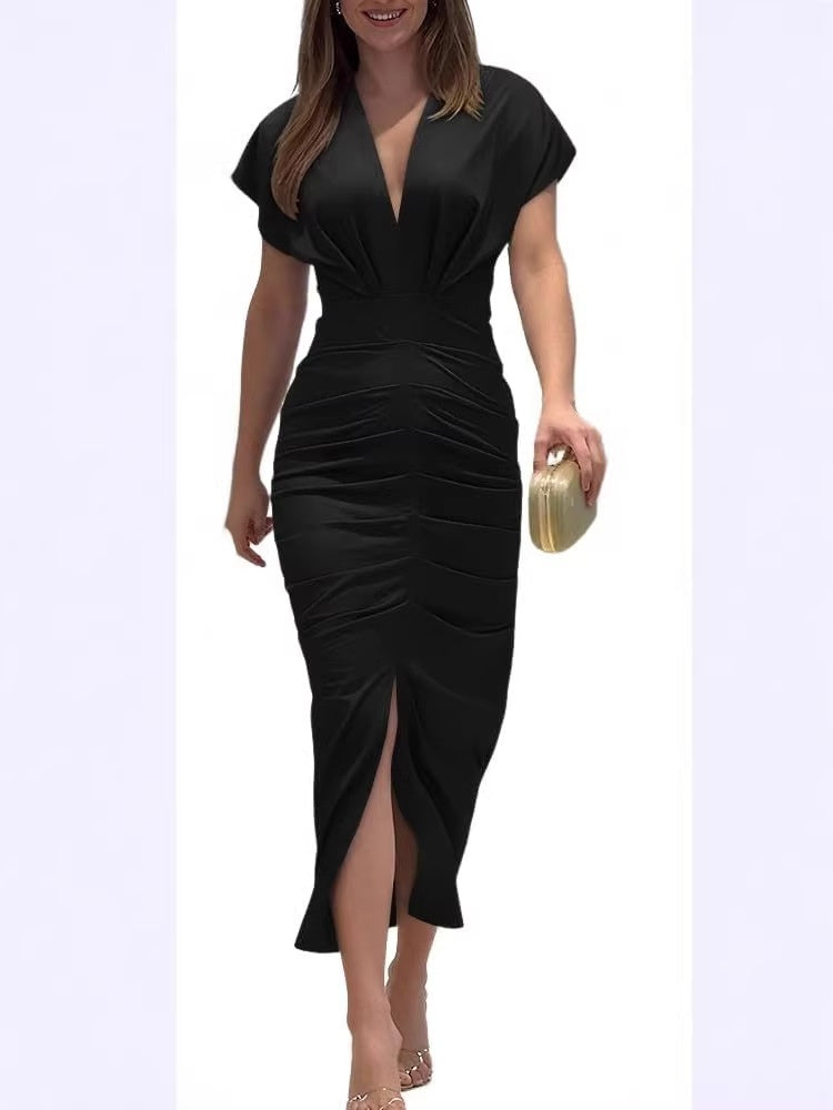 Elegant Tie-Dye V-Neck Knitted Dress
