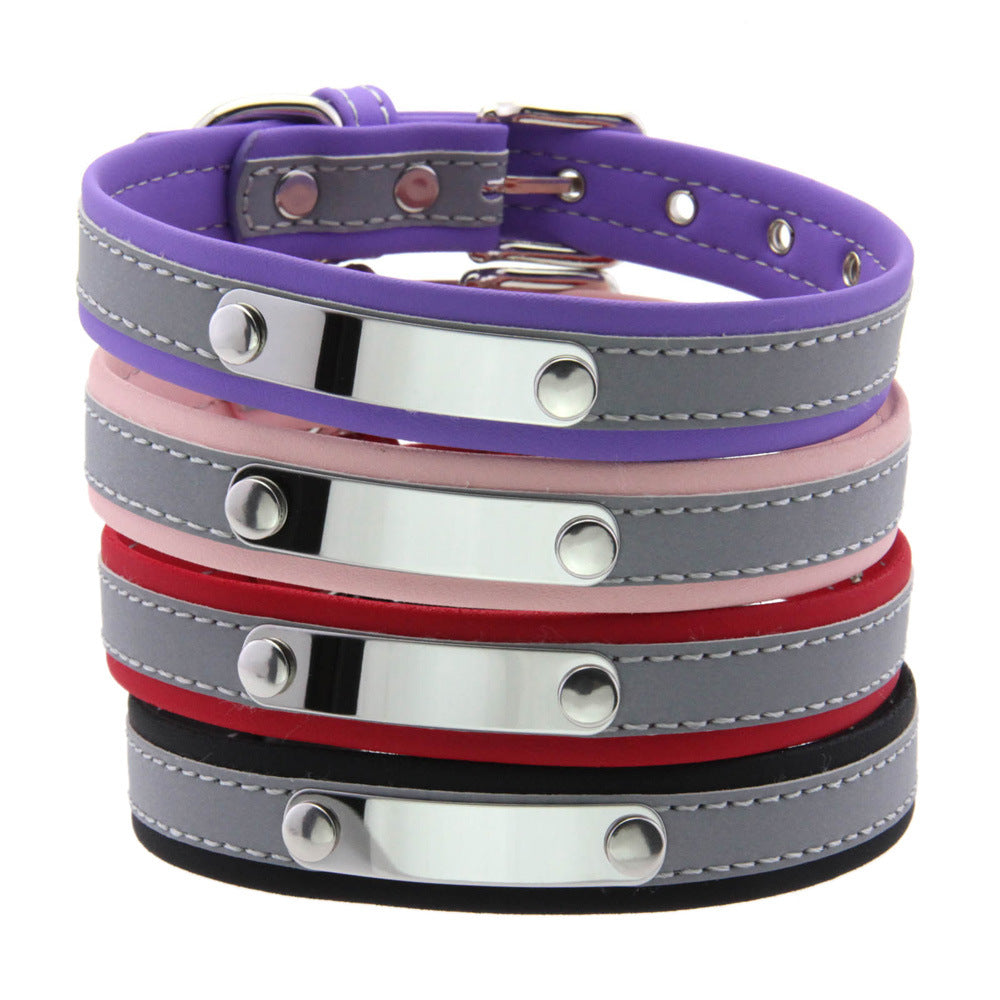 Stainless Steel Engraved Reflective Pet Collar with Leash
