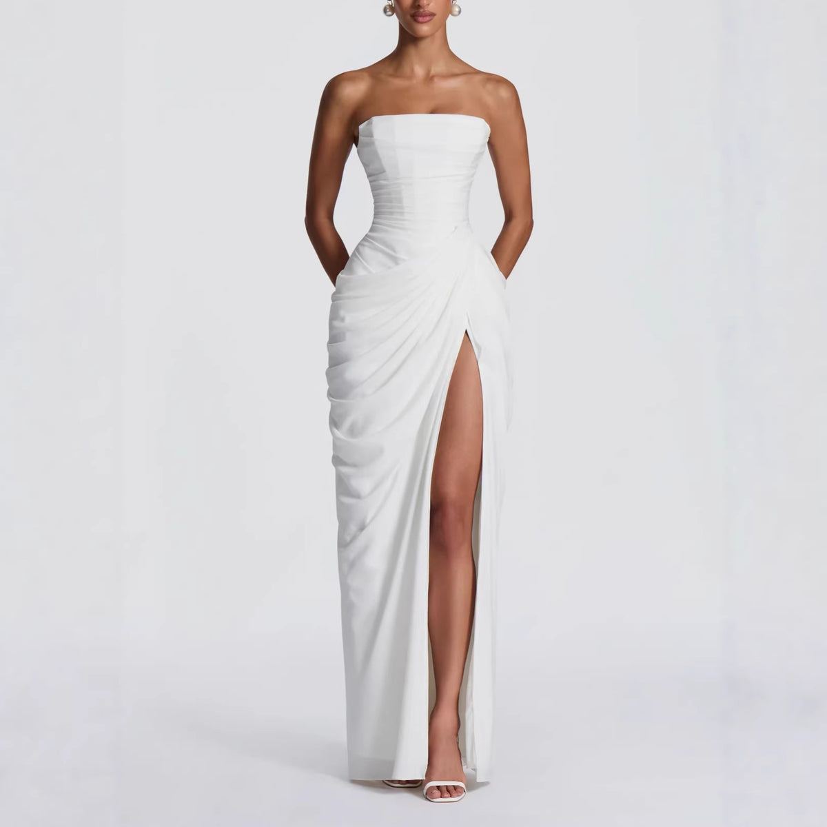 Elegant Strapless Ruched Waist Dress