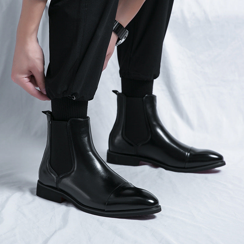 Spring and autumn high-top leather shoes
