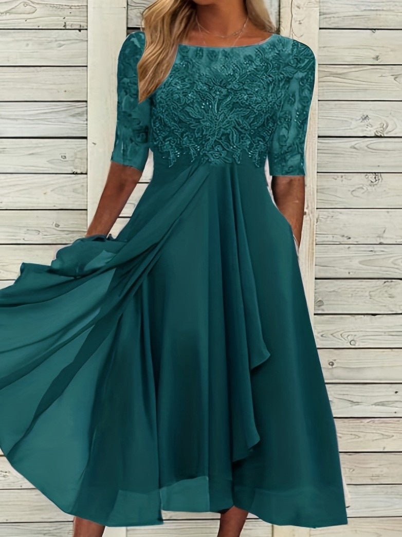 Elegant Chiffon Lace Spliced Dress