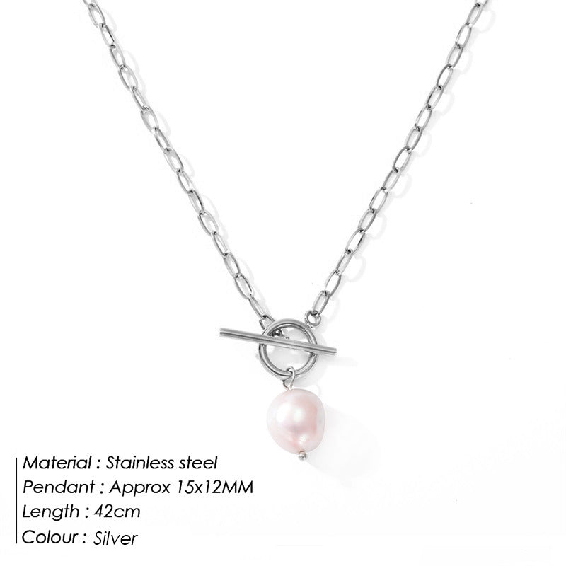 Baroque Freshwater Pearl Stainless Steel Necklace Square Chain Jewelry