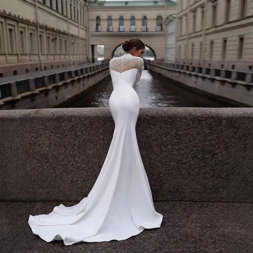 Satin Long Sleeve Mermaid Wedding Dress