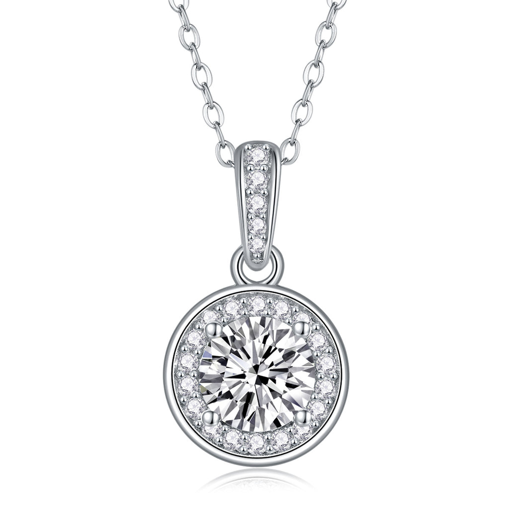 Sterling Silver Moissanite Geometric Pendant Necklace