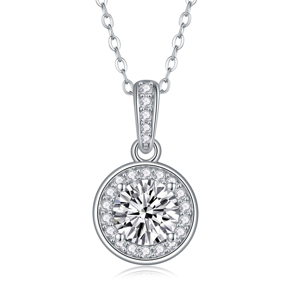 Sterling Silver Moissanite Geometric Pendant Necklace