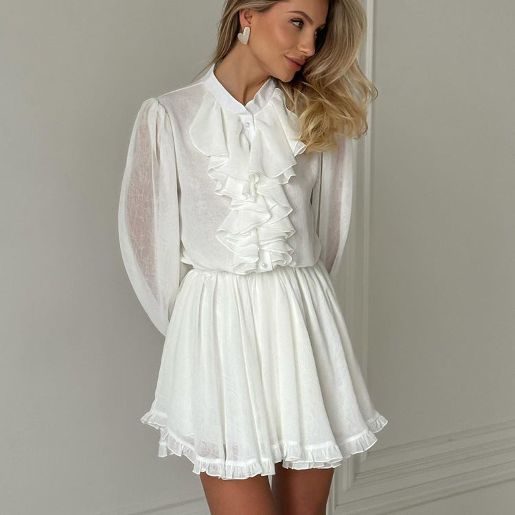French Elegant Ruffle A-Line Dress