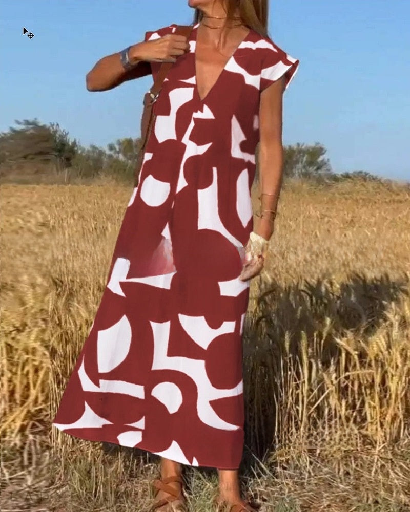 Fashion V-neck long dress for women
