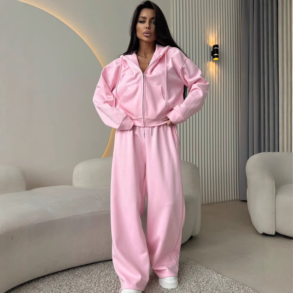 Womens Long Sleeve Hooded Sweatshirt and Trousers Set