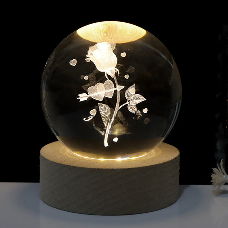 3D Engraved Crystal Ball Night Light with Warm Base