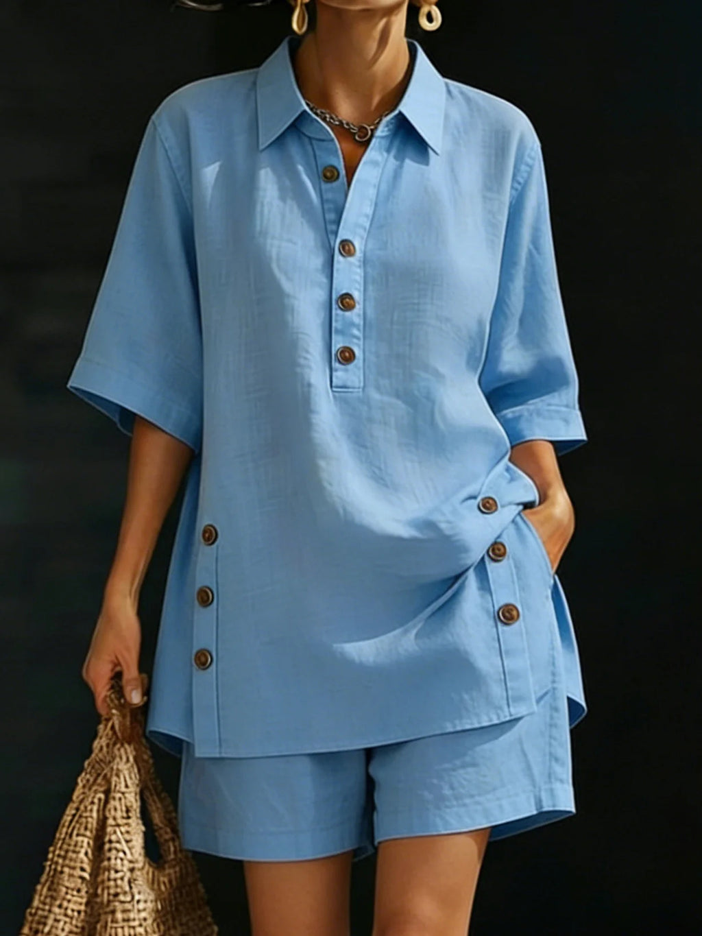 Women's Short Sleeve Shirt and Loose Pants Set
