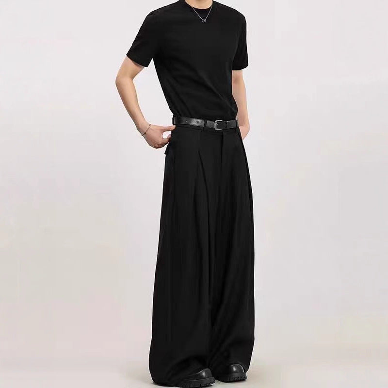 Heavyweight Pleated Wide-Leg Casual Pants