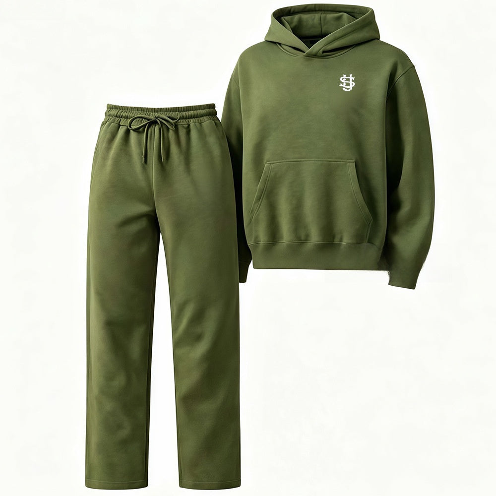 Embroidered Fleece-Lined Hoodie and Wide-Leg Pants Set