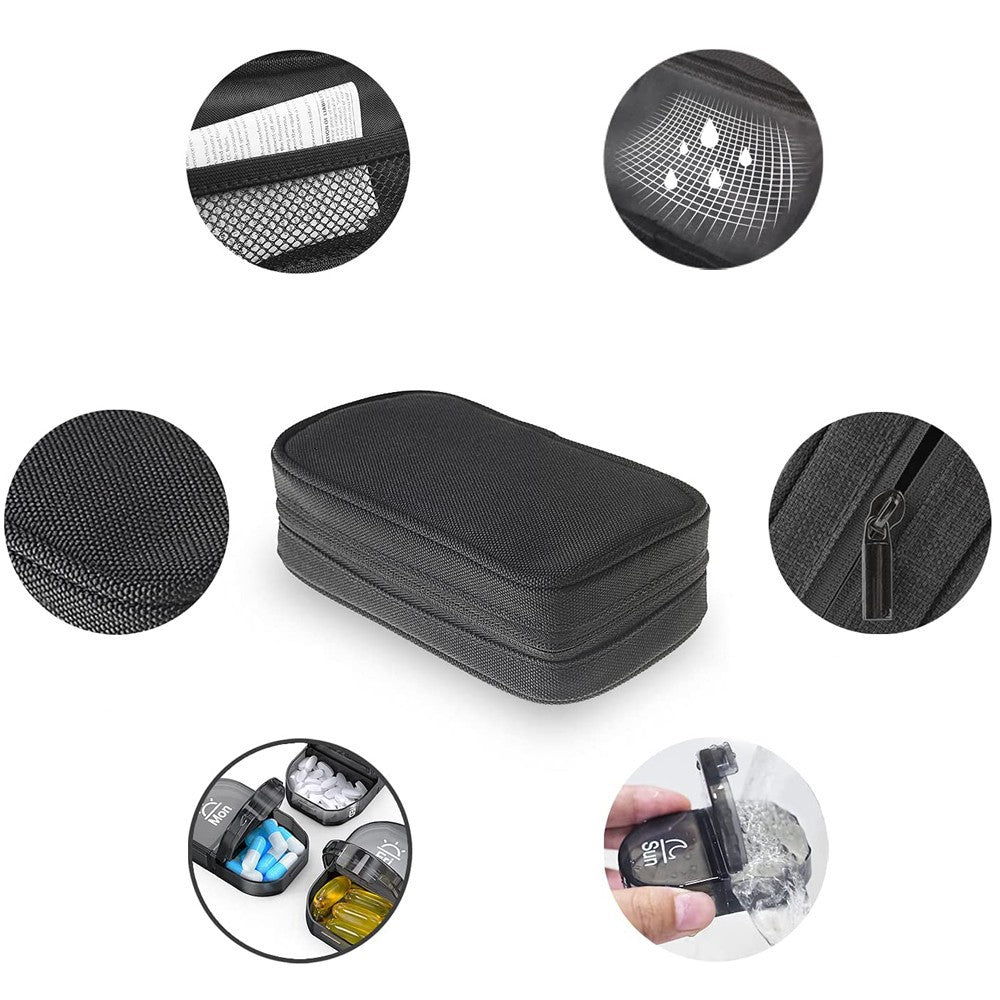 14 Compartment Weekly Pill Organizer with Leather Case